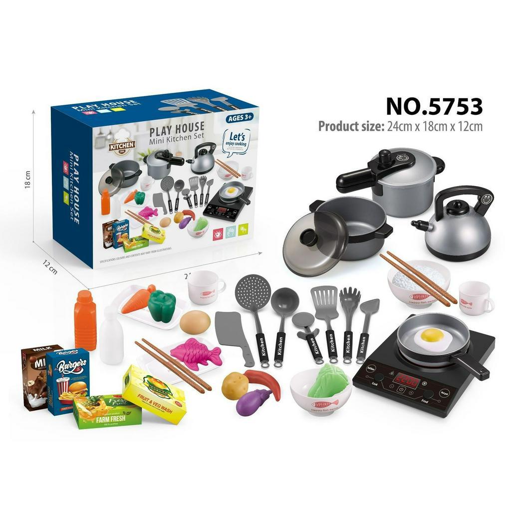 Bộ nấu ăn Playhouse 36 chi tiết Mini kictchen Set, đồ chơi nhà bếp có đèn và âm thanh cho bé trai và bé gái- Binbibo