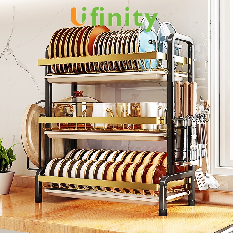 Lifinity Kệ Để Chén Bát Đĩa Đa Năng - Thép Carbon Cao Cấp Màu Vàng Đen Chịu Tải mạnh Ngoại Hình Đẹp