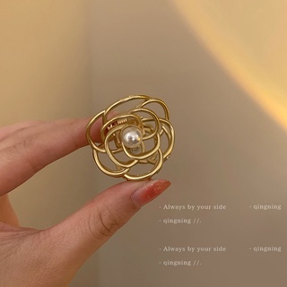 DREJEW Kẹp tóc hình hoa trà bằng kim loại đính ngọc trai kiểu Hàn Quốc thanh lịch cổ điển cho nữ