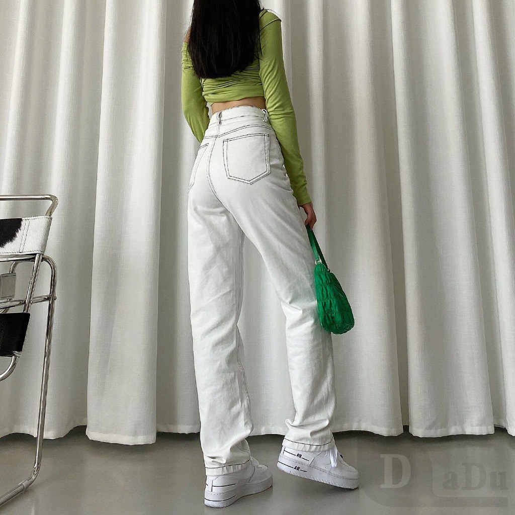 Ảnh Daduhey Quần Jeans Dài Lưng Cao Ống Rộng Thời Trang Hàn Cá Tính Cho Nữ 4