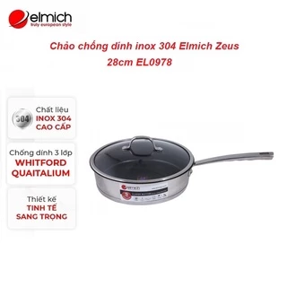 [LIFEMCMBP4 -12% đơn 250K] Chảo chống dính 5 đáy inox 304 cao cấp có vung kính Elmich Zeus 28cm EL0978