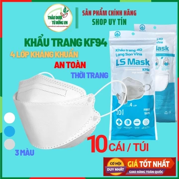 Khẩu Trang KF94 Long Sơn - Khẩu Trang 4D Thời Trang Chống Bụi Mịn Màu Trắng, Xanh, Xám Thảo Dược Từ Rừng VN