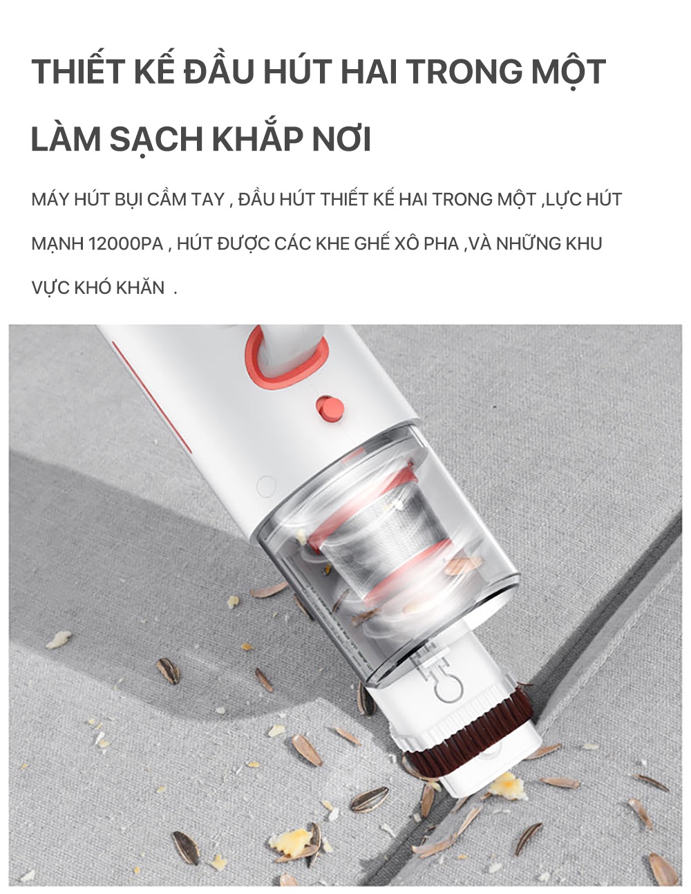 Mô tả Máy hút bụi giường nệm Deerma CM1300 lực hút mạnh 12000pa kèm 3 đầu hút đa năng, tia UV diệt khuẩn - Bảo hành 12 tháng - 3