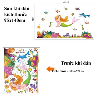 Decal dán tường, tranh dán tường trang trí phòng cho bé hình nàng tiên cá, trang trí lớp học JM7292