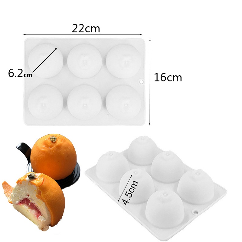 Khuôn silicone 6 Ngăn Làm Bánh mousse/Xà Phòng/Bánh pudding/Xà Phòng Hình Quả Cam