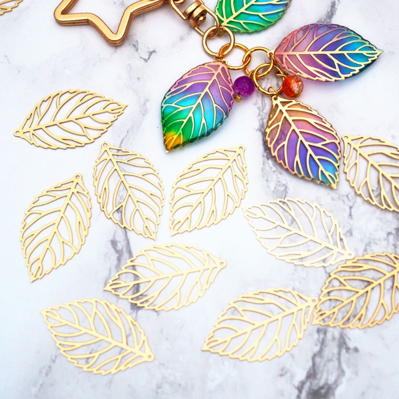 [SUIT] 100 Chiếc Mặt Dây Chuyền Khung Lá Rỗng Cài Đế Cabochon Cho Khung Chìa Khóa Mặt Dây Chuyền Viền Cài Đặt DIY Nhựa UV Quyến Rũ