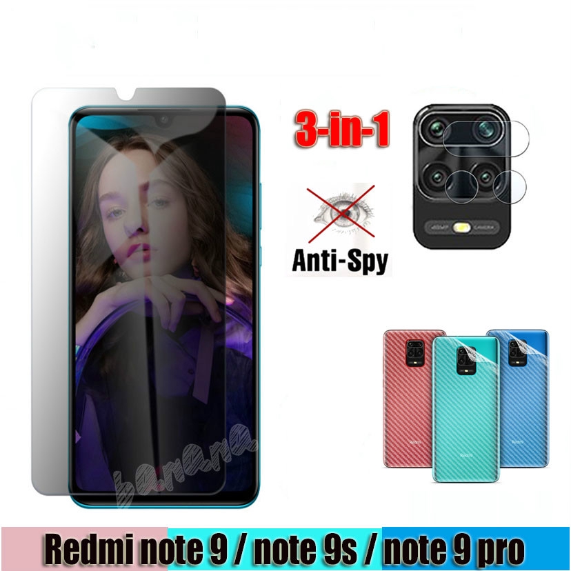(3in1) Xiaomi Redmi note9 note9s note 9pro Anti Spy Privacy Bảo vệ toàn màn hình Kính cường lực + phim mặt sau + phim ống kính