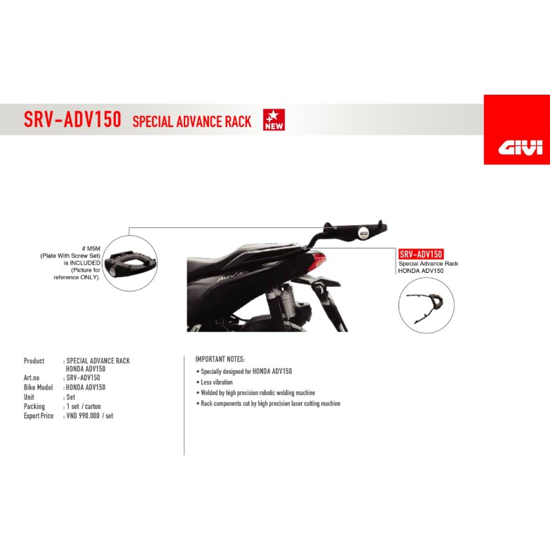 Baga sau chịu lực Givi SRV Honda ADV 150