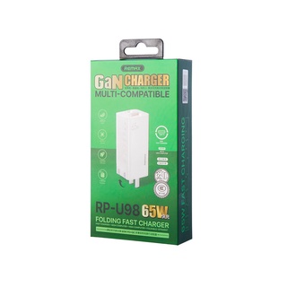 Cốc sạc nhanh 2 cổng Remax RP-U98 GaN 65W Folding Fast Charge USB 3.0 QC và PD TypeC (Trắng) - Nhất Tín Computer