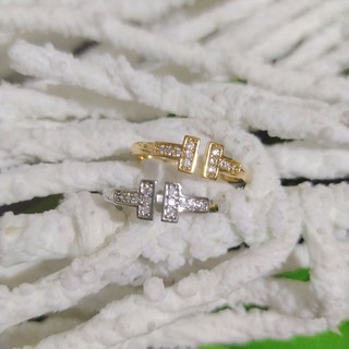 Nhẫn chữ T đính đá chất liệu mạ 925 điều chỉnh được size ( ảnh thật)