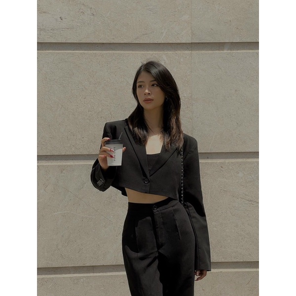 Bộ - Áo blazer nữ & Quần tây dáng croptop [MAY THEO SỐ ĐO] - chất liệu cao cấp, 2 lớp, lót lụa mềm