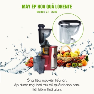 Máy Ép Chậm Lorente-2088, Công Suất 300W, Máy Có Ống Tiếp Nguyên Liệu Lớn Ép Được Mọi Hoa Quả Nhanh Chóng, Hiệu Quả