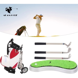 Bộ quà tặng chuyên dụng GOLFẺR hộp đựng bút hình túi đánh golf+3 cây bút hình gậy đánh golf+đế kiểu thảm cỏ độc đáo