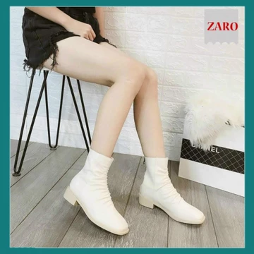Giày Boot, Giày Boot Nữ - Giày Boot Nữ Hàn Quốc Da Nhăn Cao 2-3Cm Da Mềm Màu Đen - Kem Trắng Cao Cấp Tết