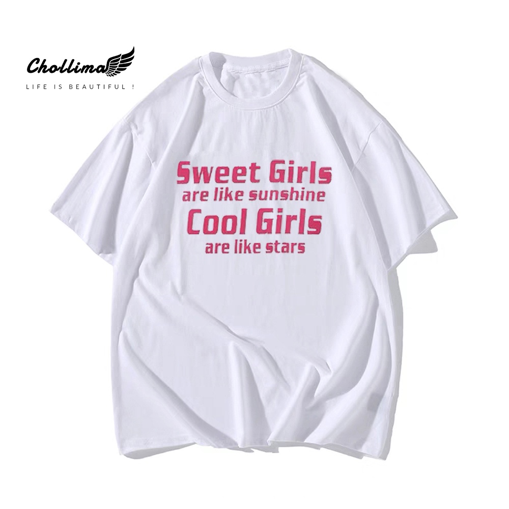 Ảnh Áo thun unisex tay lỡ Chollima form rộng in chữ SWEET GIRL AT007 chất vãi cotton co giãn 2 chiều mát 2