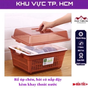 Rổ úp chén, bát có nắp đậy kèm khay thoát nước