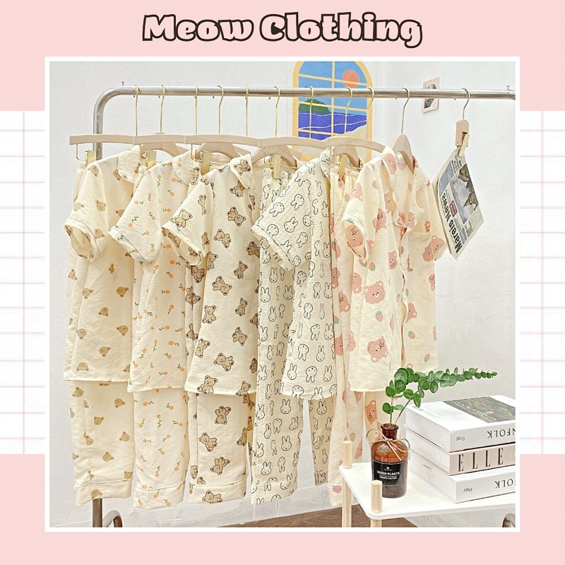 Đồ Bộ Mặc Nhà, Pijama Tay Ngắn Quần Dài Chất Liệu Xốp Đũi Hàn Freesize