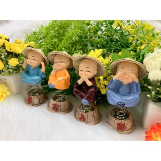 Bộ 4 tượng chú tiểu tứ không đội nón lá tọa đế lò xo ( Hình Thật - Video Thật )