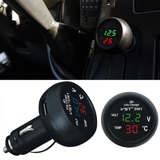 Tẩu sạc điện thoại xe hơi 3in1 đa năng kèm đồng hồ báo nhiệt độ- báo vôn ắc quy mẫu mới loại tốt