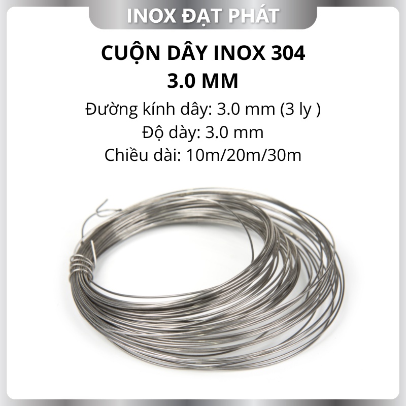 Cuộn Dây Inox 304 phi 3.0 mm / 3.0 ly, độ dày 3.0 mm, Cuộn dài 10m/20m ...