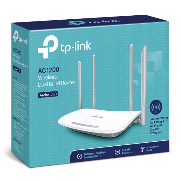 Bộ Phát Sóng Router Wi-Fi Tp-Link Archer C50 AC1200 Băng Tần Kép 5GHz (867Mbps) Và 2.4GHz (300Mbps) – Chính Hãng.