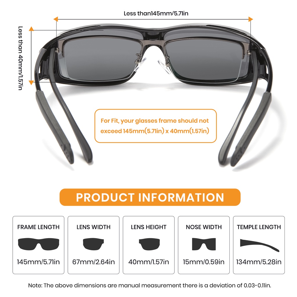 Cyxus Fit Over Kính Mát Dành Xung Quanh Thể Thao Lái Xe Kính Đeo Theo toa Kính Phân Cực 100% UV400 Kính Bảo Vệ Unisex 1304
