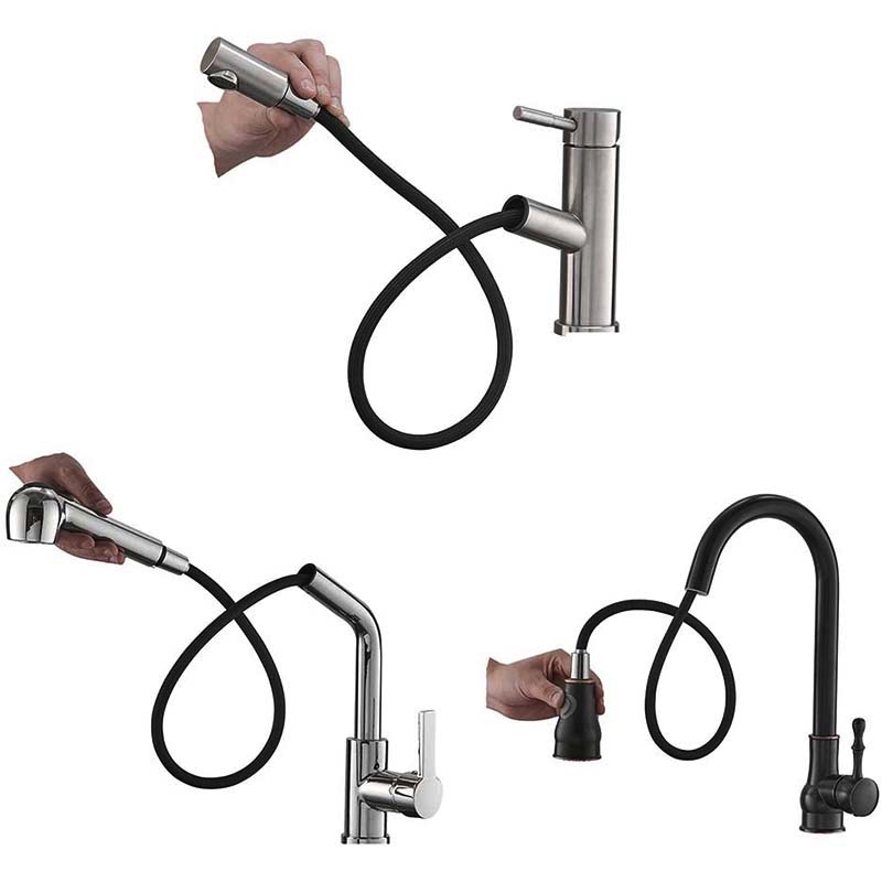 Đen / Xám Dây Nylon Vòi Bếp Kéo Ra Vòi Vòi Màu Xám Nylon Kéo Ống Ống Bồn Rửa Nhà Bếp Bồn Rửa Chậu Rửa Đầu Nối