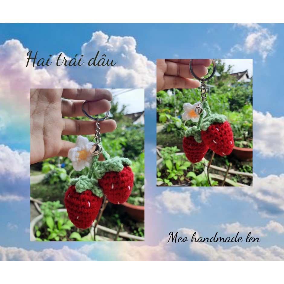 Móc khóa dâu tây - Handmade len - Amigurumi (có chuông)