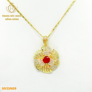 Dây Chuyền, Vòng Cổ Nữ Mặt Cánh Hoa Đính Đá Màu Đỏ Xi Mạ Vàng Non Cao Cấp - Trang Sức Hava Hong Kong