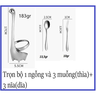 NGỖNG ĐỰNG VÀ MUỖNG DĨA(NĨA) INOX ĐẸP CỰC CHẤT(1 ngỗng,3 muỗng,3 dĩa)
