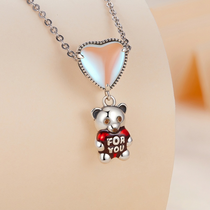 BAMOER Mặt Vòng cổ Bạc 925 Hình Trái Tim / Gấu / Bong Bóng Bằng Thủy Tinh Thời Trang DIY