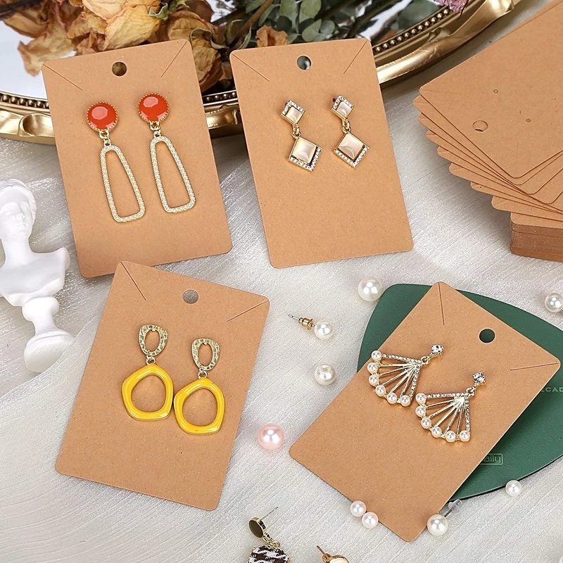 Bộ 50 Thẻ Vuông Rỗng Bằng Giấy Kraft Dùng Trưng Bày Trang Sức Vòng Cổ / Bảng Treo Trang Sức Kiểu Retro