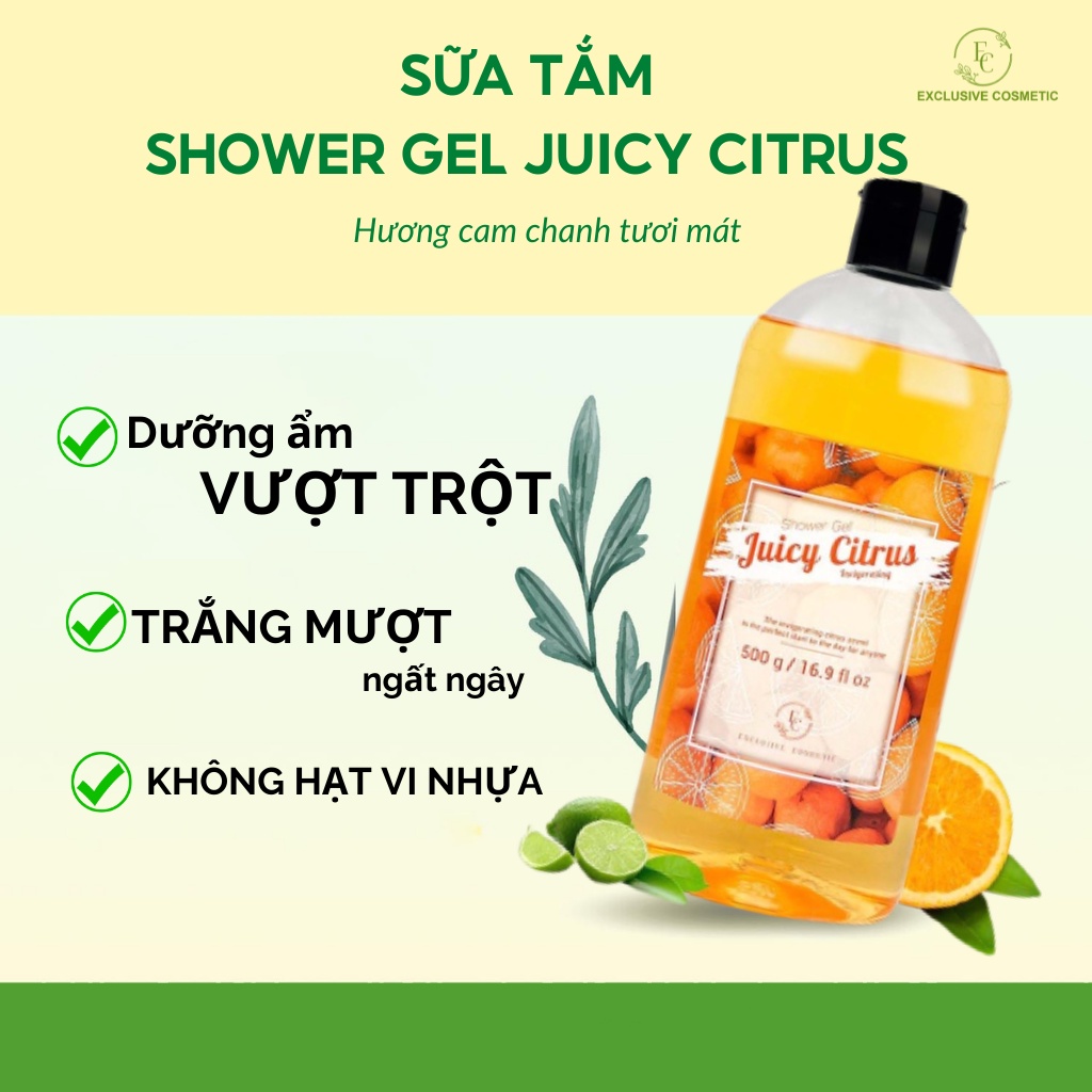 Sữa tắm chiết xuất Cam Chanh EXCLUSIVE COSMETIC Cream Shower Gel Juicy Citrus 500ml
