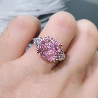 ⭐ Ba Màu Công Chúa Sang Trọng Vuông Hồng Tourmaline Nhấp Nháy Kim Cương Màu Riêng Biệt Thạch Anh Tím Nhẫn Nữ Thời Trang Retro Đuôi Nhẫn Cặp Đôi Trang Sức
