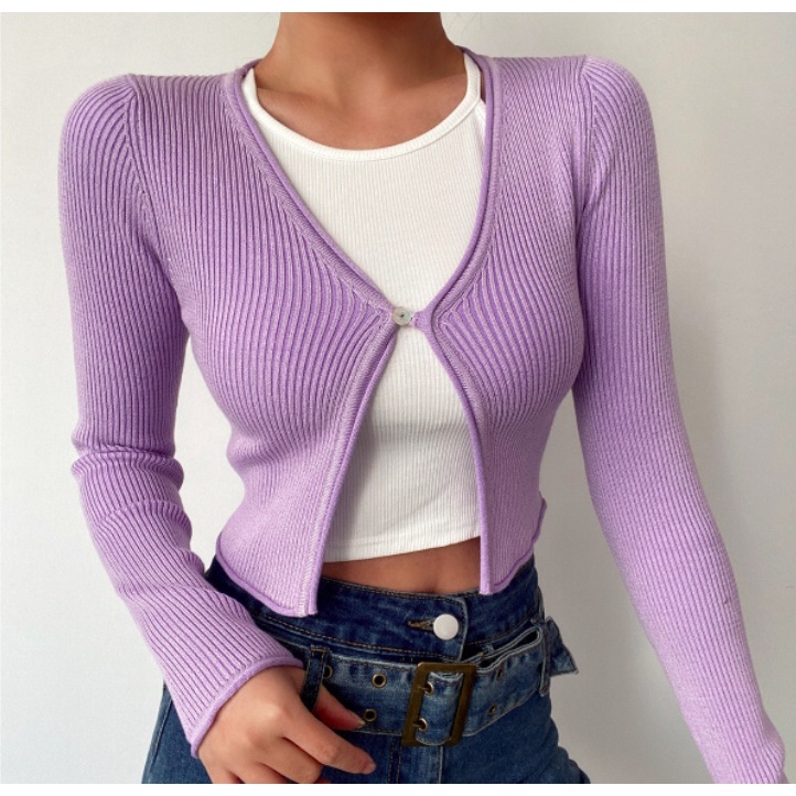 Áo Khoác Cardigan Dệt Kim Dáng Ôm Ngắn Cài Một Hàng Nút Gợi Cảm Phong Cách Âu Mỹ Hàng Mới Dành Cho Bạn Nữ