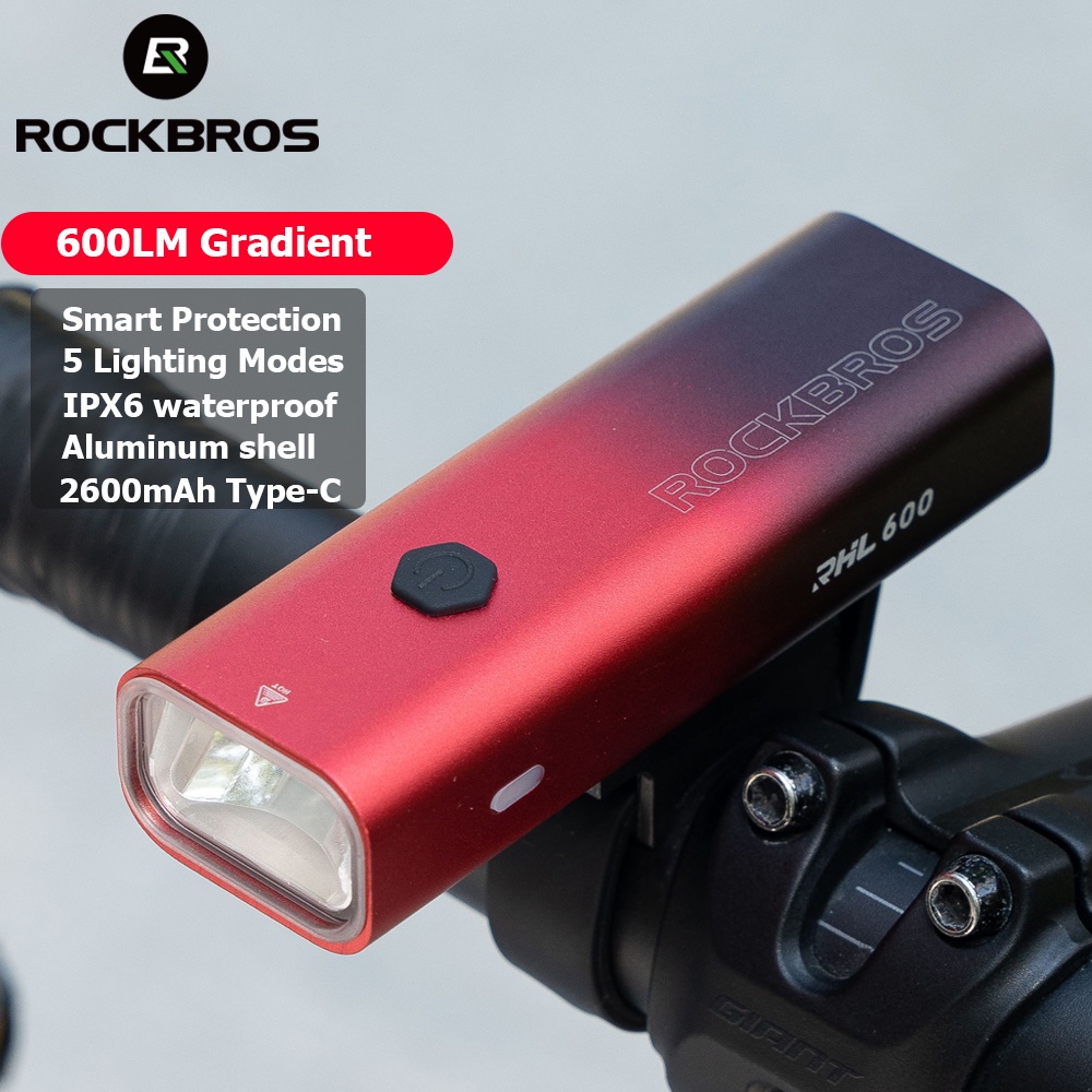 ROCKBROS - Đèn trước chống nước IPX6 với 600 Lumen và điều khiển nhiệt độ thông minh