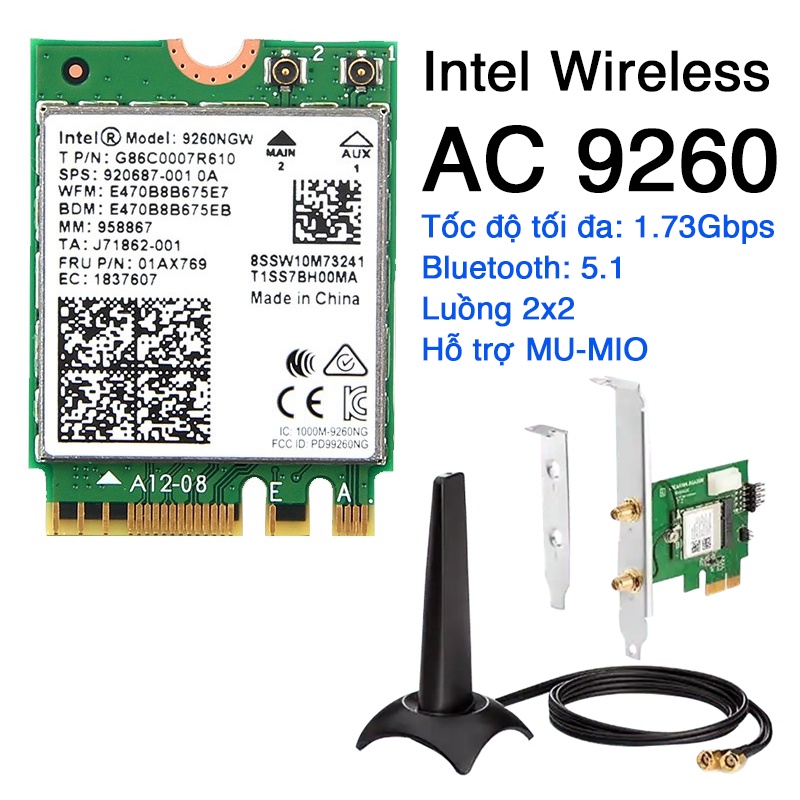 AC 9260 - Bộ chuyển M.2 card WiFi Intel Wireless AC 9260 sang PCIE của ...