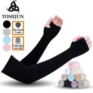Găng tay chống nắng xỏ ngón, bao tay chơi thể thao ngoài trời, đi xe máy, chống tia UV, co giãn, dành cho nam nữ TOMIJUN