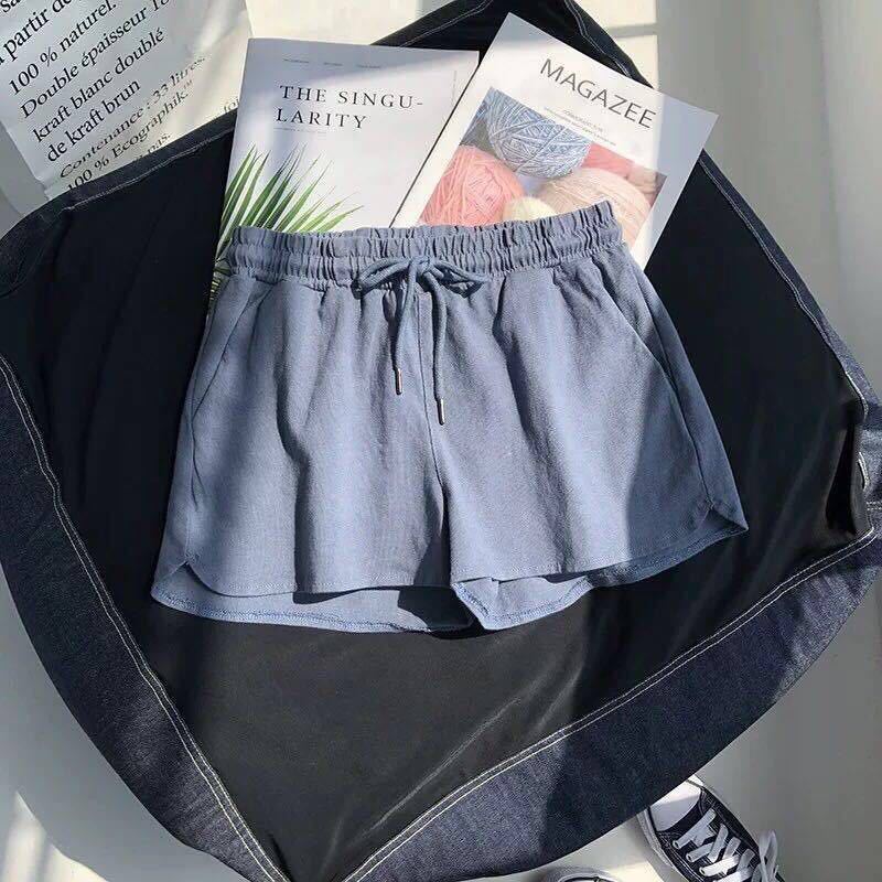Quần short nữ eo cao co giãn, phong cách thể thao, màu trơn, phù hợp mặc hàng ngày, style Hàn Quốc