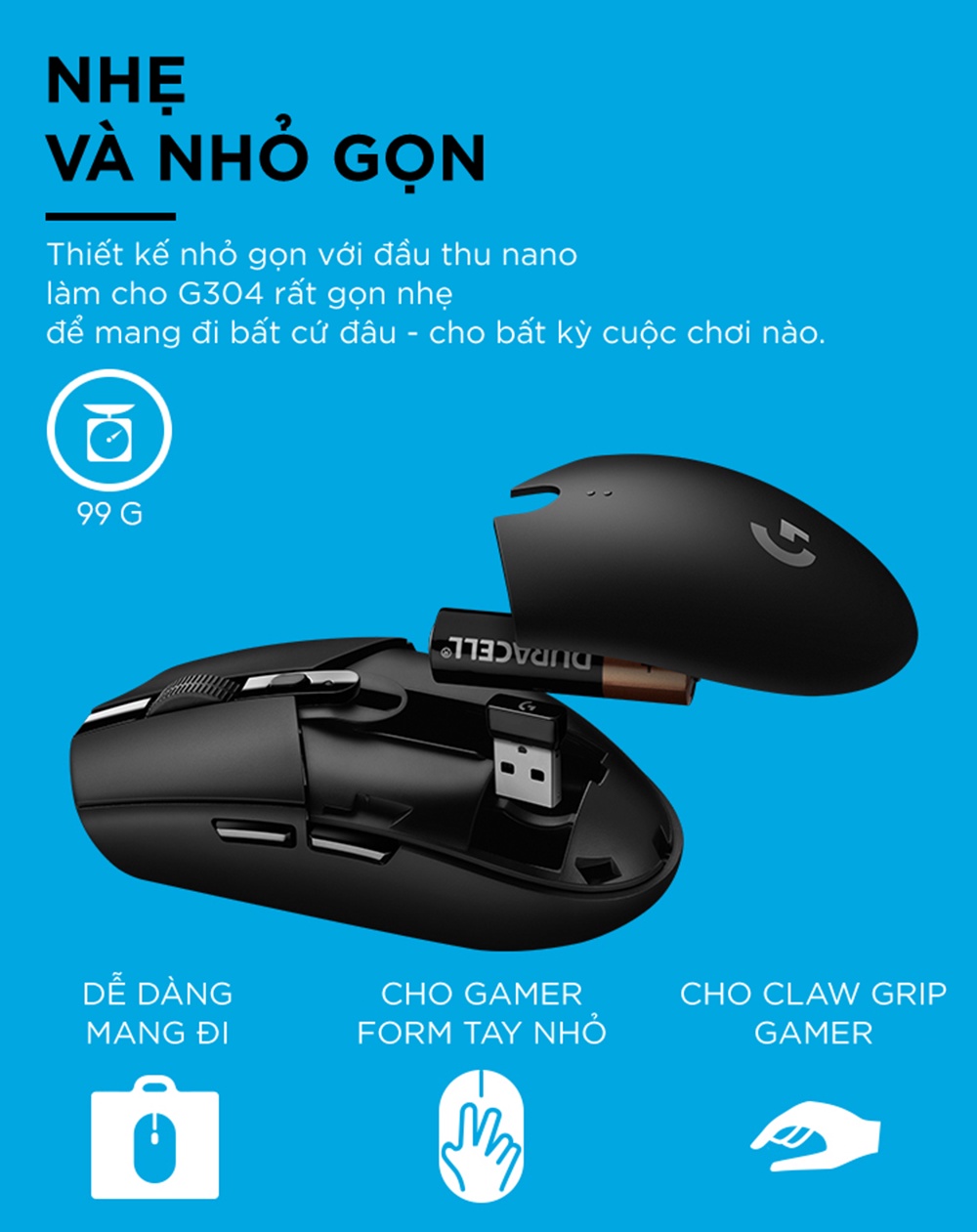 Mô tả Chuột gaming không dây Logitech G304 - nhẹ, 6 nút lập trình, onboard memory, pin 250h - 4
