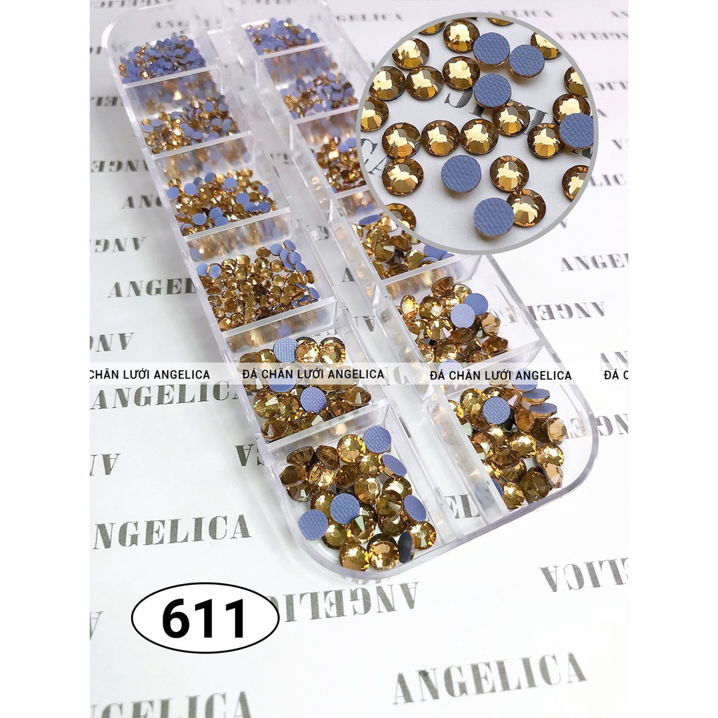 Đá chân lưới nail 12 khía màu vàng trà đậm đính móng ANGELICA 611