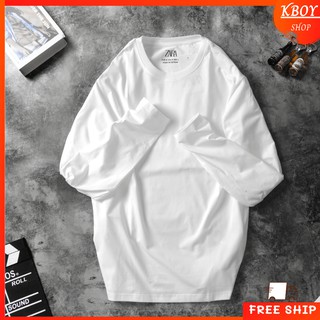 Áo Thun Tay Dài Nam  Kboy  Shop Áo Trơn Cotton Cổ Tròn 3 Màu, co giãn dáng suông, phong cách thu đông - V220
