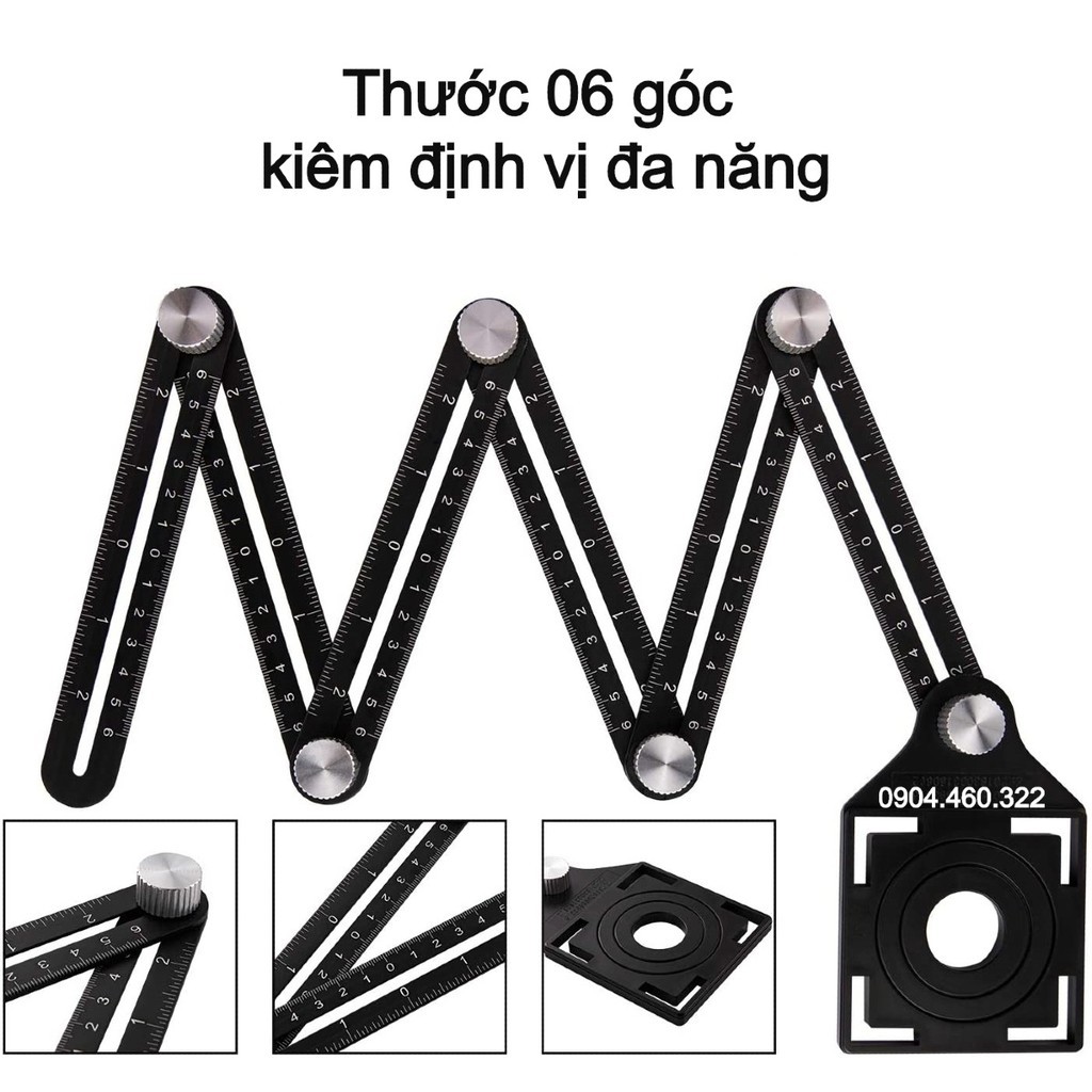 Thước Đo Đa Góc - Thước Đo 6 Góc Gấp Lỗ Định Vị Đa Năng, Thước Đo Định Vị Cắt Gạch