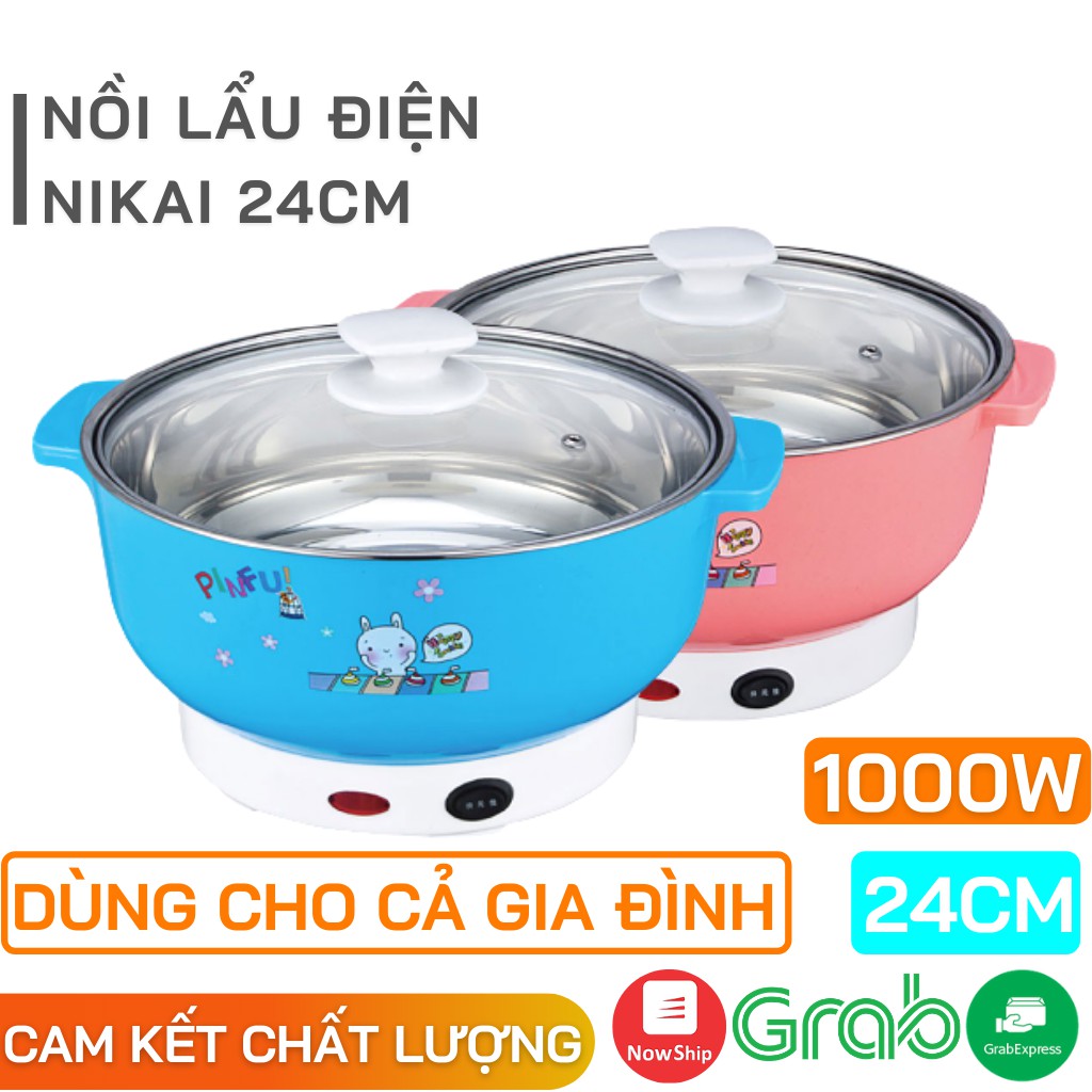 noi lau dien mini 24cm nika 1000w inox 304 bep lau gia dinh 24 cm sieu toc bao hanh 1 nam