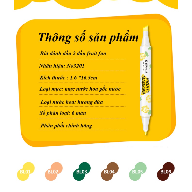 Set 6 Bút Dạ đánh dấu nhớ dòng 2 Đầu STA FRUITY MARKET Light Color Thơm Ngát Mùi Dứa Ấn Tượng Độc Đáo. MS: STA3201