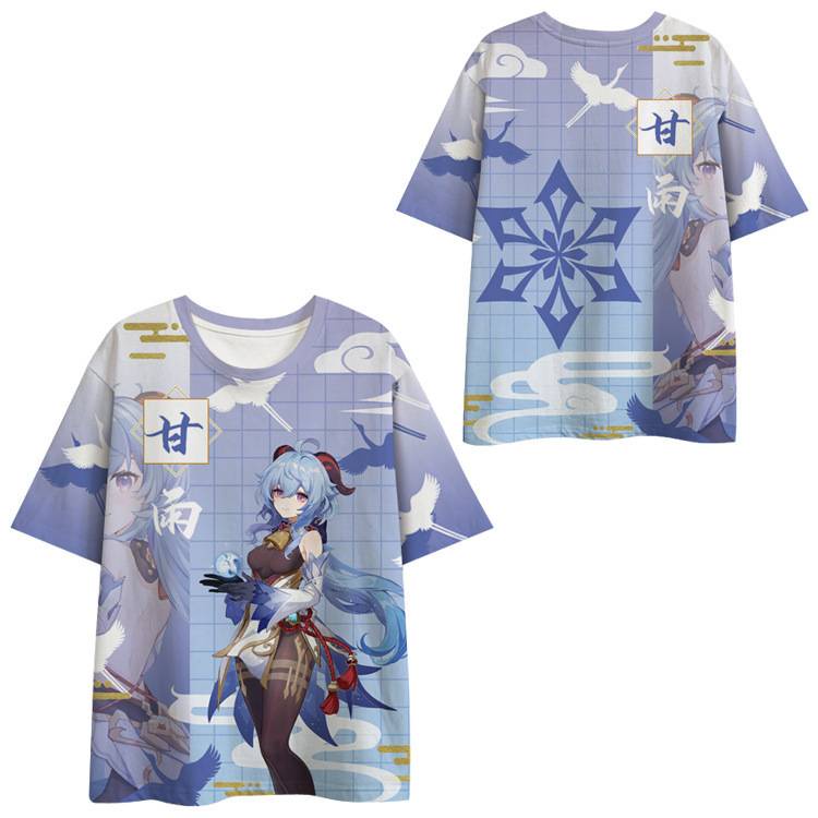 Anime Áo Thun Genshin Impact Unisex Tay Ngắn Top Keqing Ganyu Hutao Áo Sơ Mi Rời Plus Kích Thước