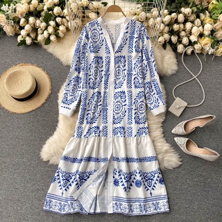 Đầm Maxi Tay Dài Dáng Rộng In Họa Tiết Hoa Phong Cách Hàn Quốc Thời Trang Mùa Hè Xinh Xắn Cho Nữ