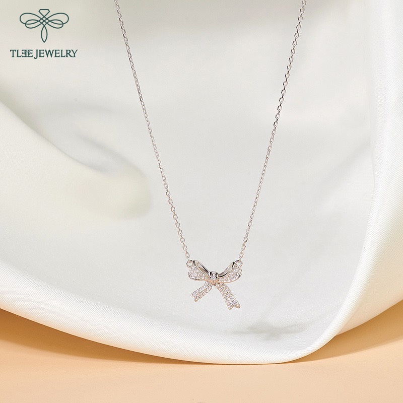 Dây chuyền bạc nữ TLEE nơ tiểu thư nạm đá cao cấp TLEE JEWELRY D0143 | BigBuy360 - bigbuy360.vn