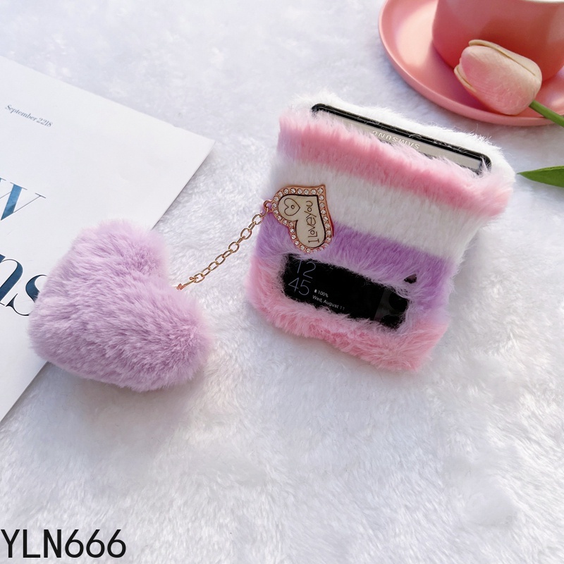 3D Dễ Thương Mặt Dây Chuyền Tình Yêu Sang Trọng Ốp Lưng Điện Thoại Samsung Z Flip7 Ấm Áp Mùa Đông Lông Tơ Cho Galaxy 1 2 3 4 5 6 7FE 7 Vỏ Điện Thoại Di Động Bảo Vệ
