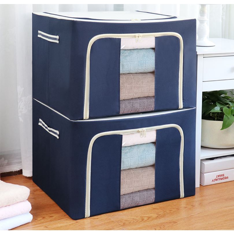 Ảnh Combo 32 Hộp Vải Khung Thép Gấp Gọn 66 Lít 50*40*33cm Đựng Chăn Màn Túi Vải Khung Sắt Đựng Quần Áo Tiện Lợi Có Khóa Kéo 3